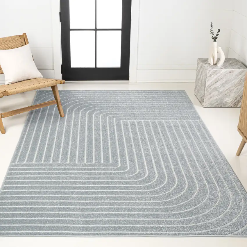 Light Blue And Cream Striped Indoor Outdoor Area Rug Photo 7