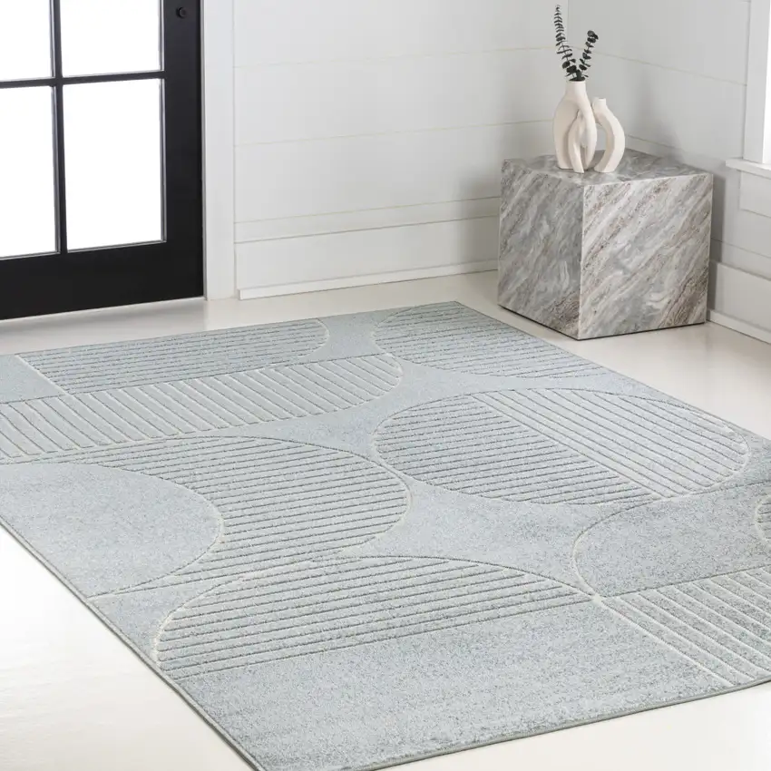 Light Blue And Cream Striped Indoor Outdoor Area Rug Photo 8