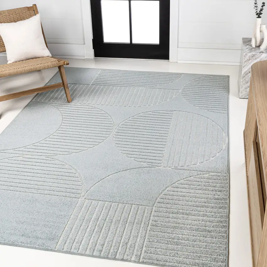 Light Blue And Cream Striped Indoor Outdoor Area Rug Photo 5