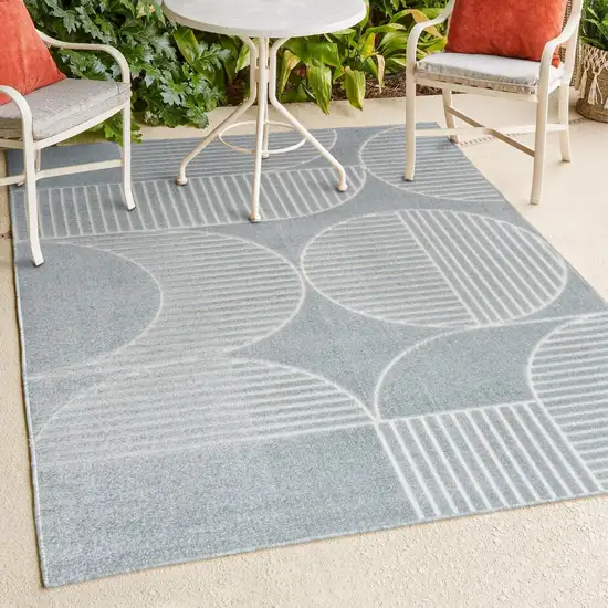 Light Blue And Cream Striped Indoor Outdoor Area Rug Photo 9