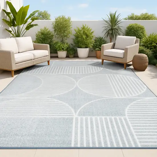 Light Blue And Cream Striped Indoor Outdoor Area Rug Photo 4