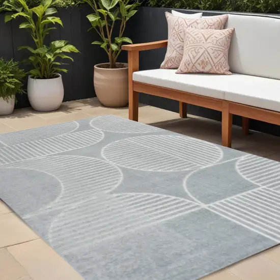 Light Blue And Cream Striped Indoor Outdoor Area Rug Photo 1