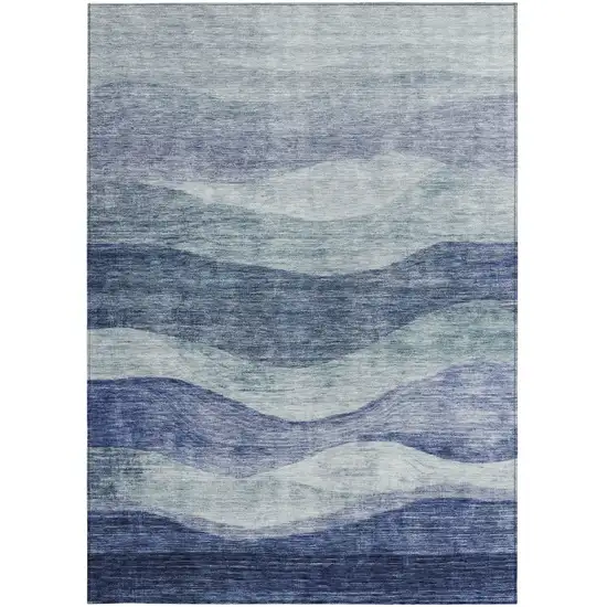Light Blue And Dark Blue Abstract Washable Indoor Outdoor Area Rug Photo 6