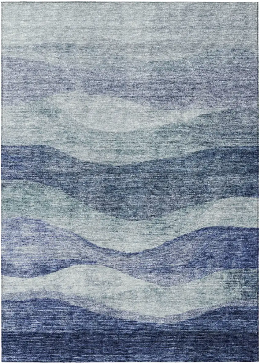 Light Blue And Dark Blue Abstract Washable Indoor Outdoor Area Rug Photo 2