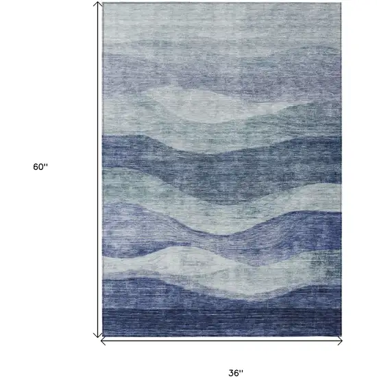 Light Blue And Dark Blue Abstract Washable Indoor Outdoor Area Rug Photo 7