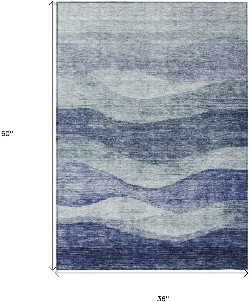 Light Blue And Dark Blue Abstract Washable Indoor Outdoor Area Rug Photo 7