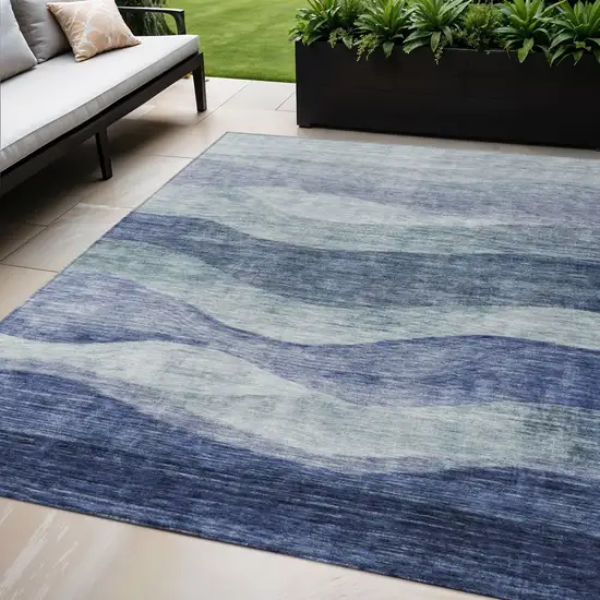 Light Blue And Dark Blue Abstract Washable Indoor Outdoor Area Rug Photo 1