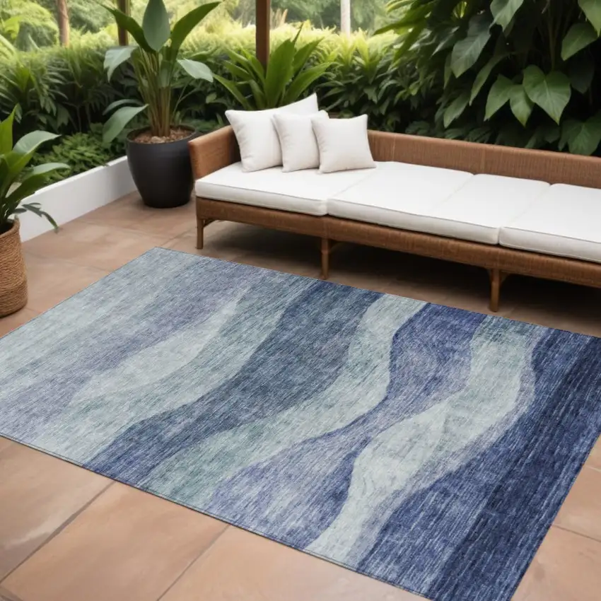 Light Blue And Dark Blue Abstract Washable Indoor Outdoor Area Rug Photo 1