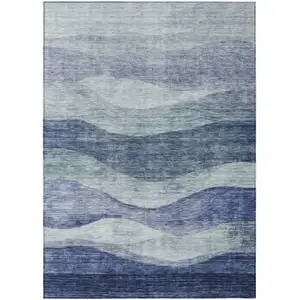 Photo of Light Blue And Dark Blue Abstract Washable Indoor Outdoor Area Rug