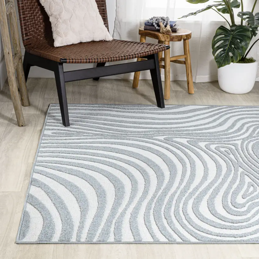 Light Blue And Ivory Abstract Indoor Outdoor Area Rug Photo 7