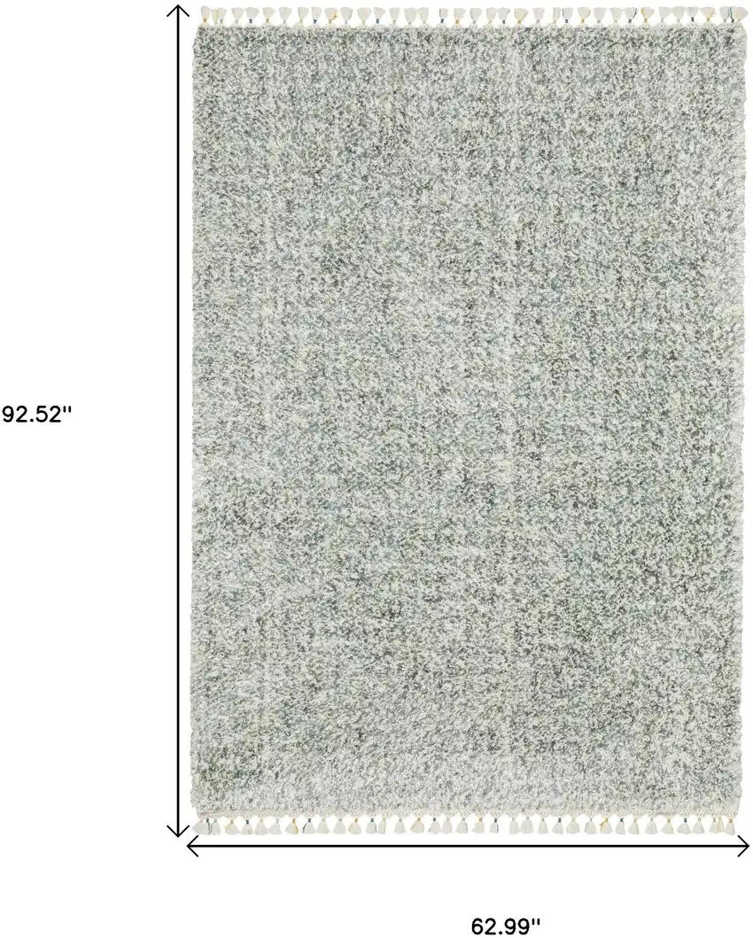 Light Blue And Ivory Abstract Shag Area Rug With Fringe Photo 3