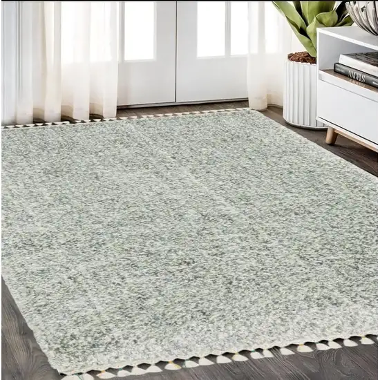 Light Blue And Ivory Abstract Shag Area Rug With Fringe Photo 1