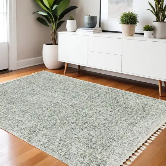 Light Blue And Ivory Abstract Shag Area Rug With Fringe Photo 1