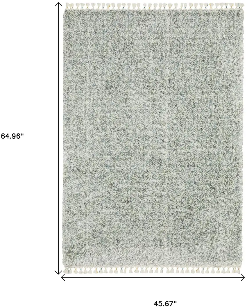 Light Blue And Ivory Abstract Shag Area Rug With Fringe Photo 3