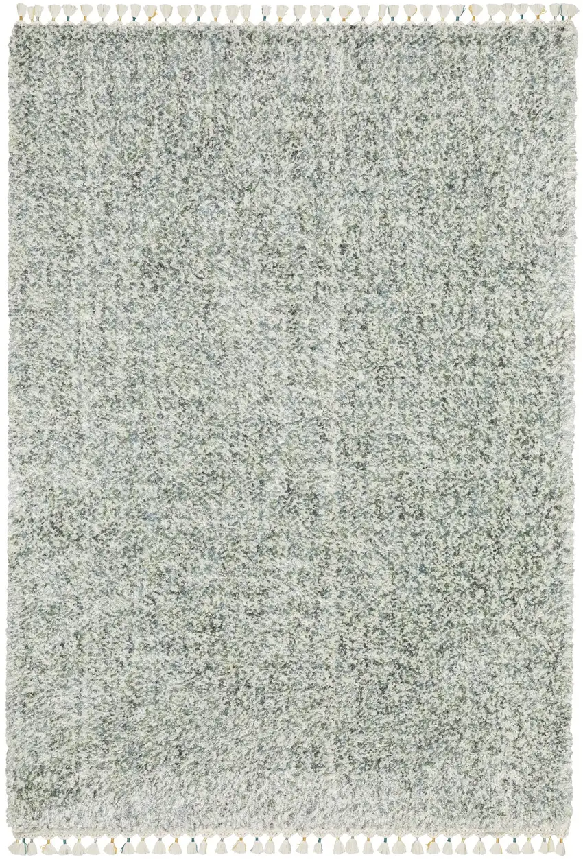Light Blue And Ivory Abstract Shag Area Rug With Fringe Photo 2