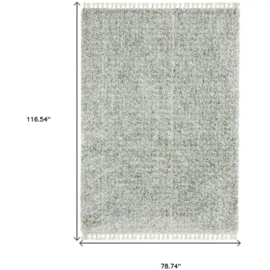 Light Blue And Ivory Abstract Shag Area Rug With Fringe Photo 3