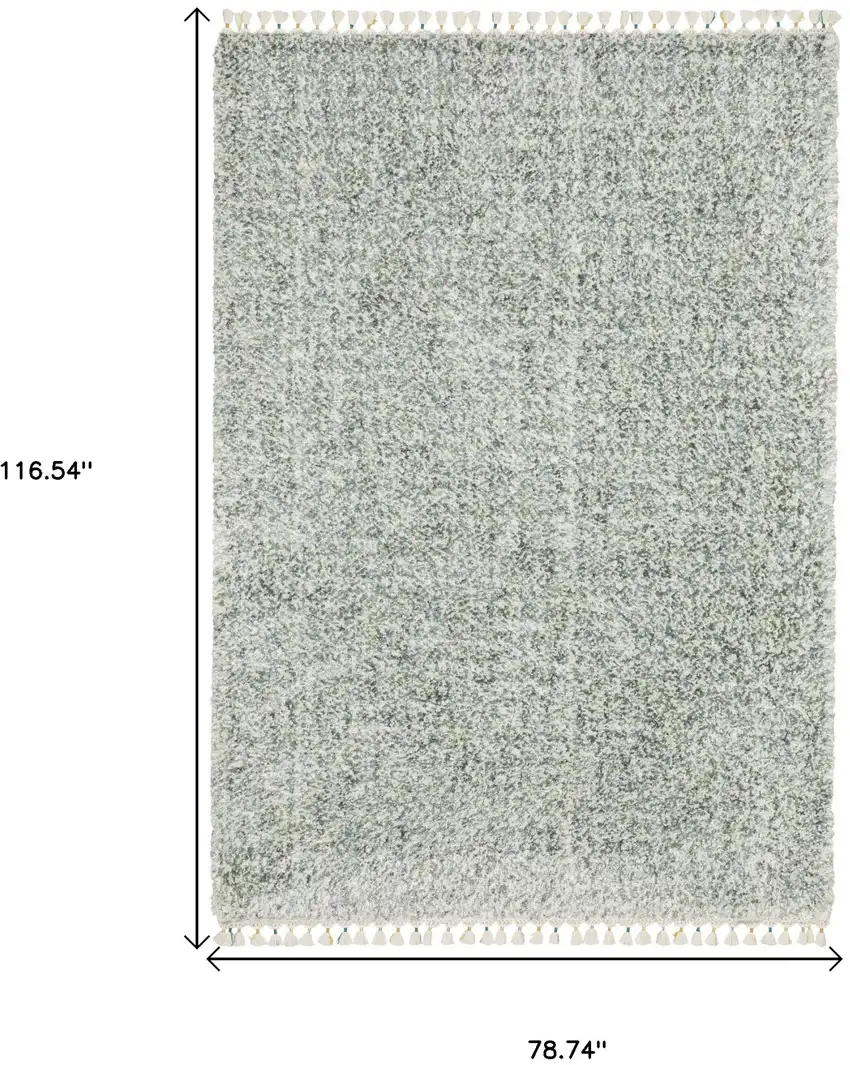 Light Blue And Ivory Abstract Shag Area Rug With Fringe Photo 3