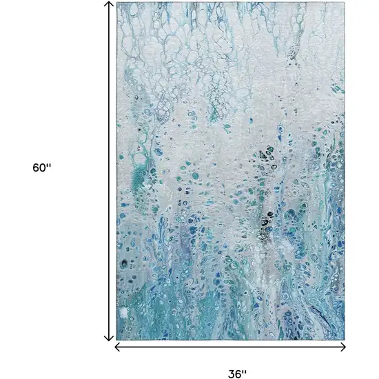 Light Blue And Ivory Abstract Washable Indoor Outdoor Area Rug Photo 3