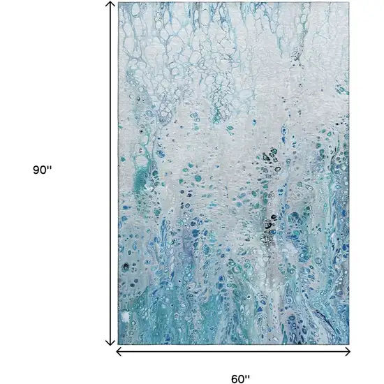 Light Blue And Ivory Abstract Washable Indoor Outdoor Area Rug Photo 3