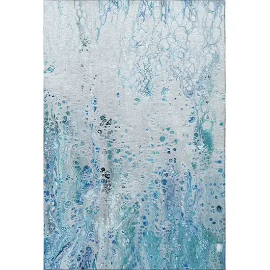 Light Blue And Ivory Abstract Washable Indoor Outdoor Area Rug Photo 5