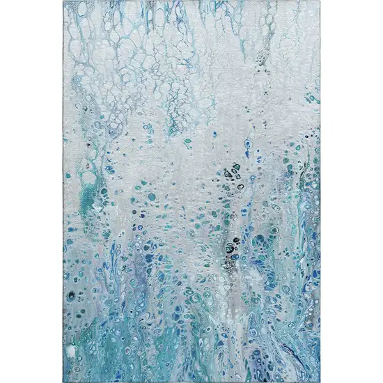 Light Blue And Ivory Abstract Washable Indoor Outdoor Area Rug Photo 2