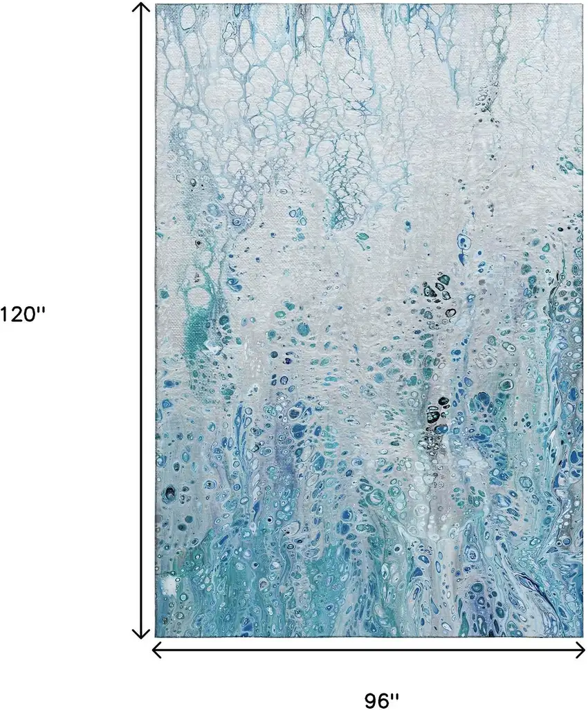 Light Blue And Ivory Abstract Washable Indoor Outdoor Area Rug Photo 3