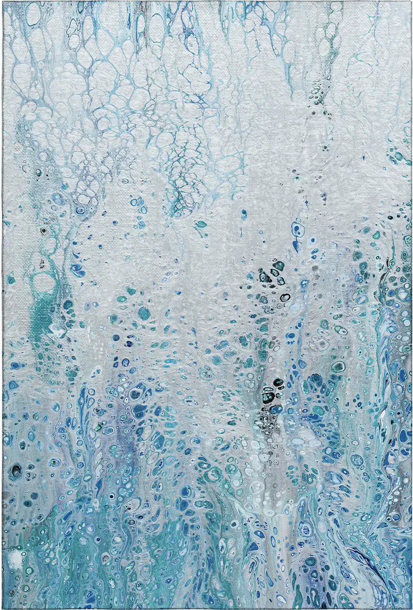 Light Blue And Ivory Abstract Washable Indoor Outdoor Area Rug Photo 2