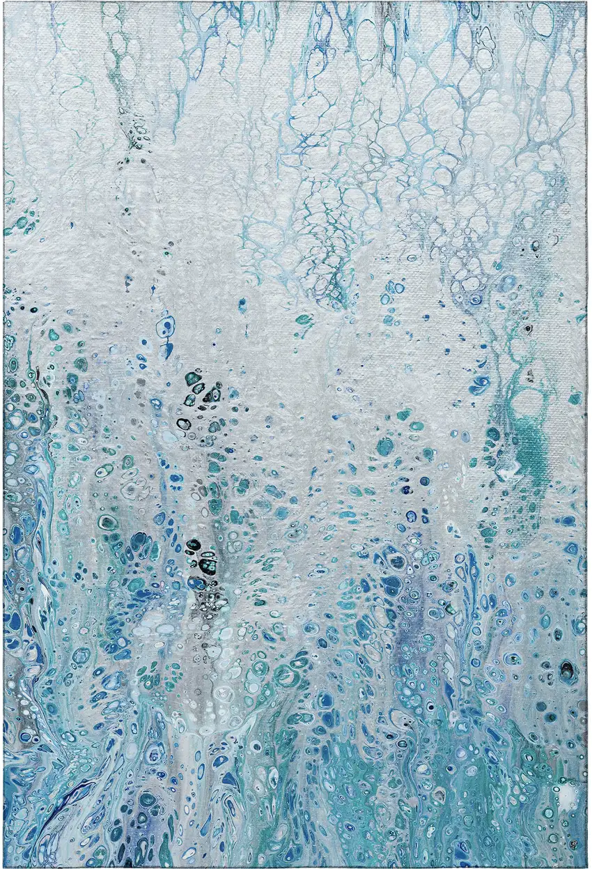 Light Blue And Ivory Abstract Washable Indoor Outdoor Area Rug Photo 5