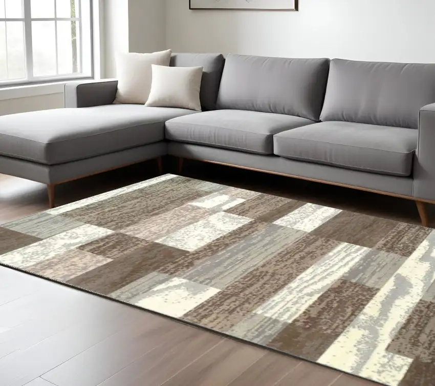 Blue And Ivory Patchwork Area Rug Photo 1