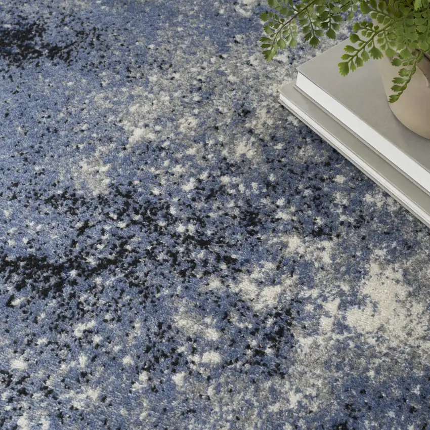 Light Blue Black And Ivory Abstract Non Skid Area Rug Photo 6