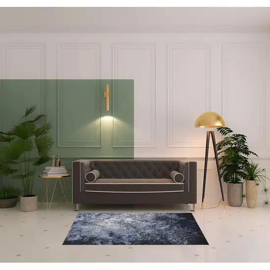 Light Blue Black And Ivory Abstract Non Skid Area Rug Photo 1