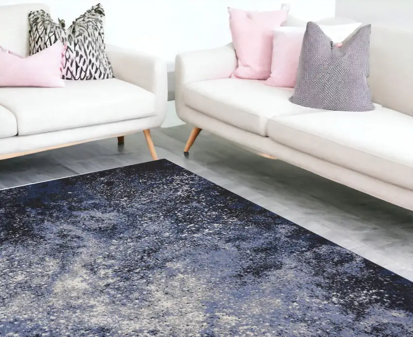 Light Blue Black And Ivory Abstract Non Skid Area Rug Photo 1