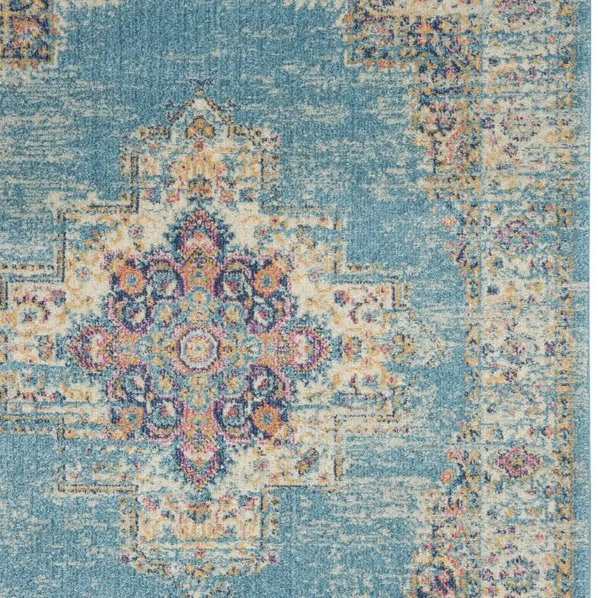 Blue And Ivory Southwestern Distressed Area Rug Photo 7