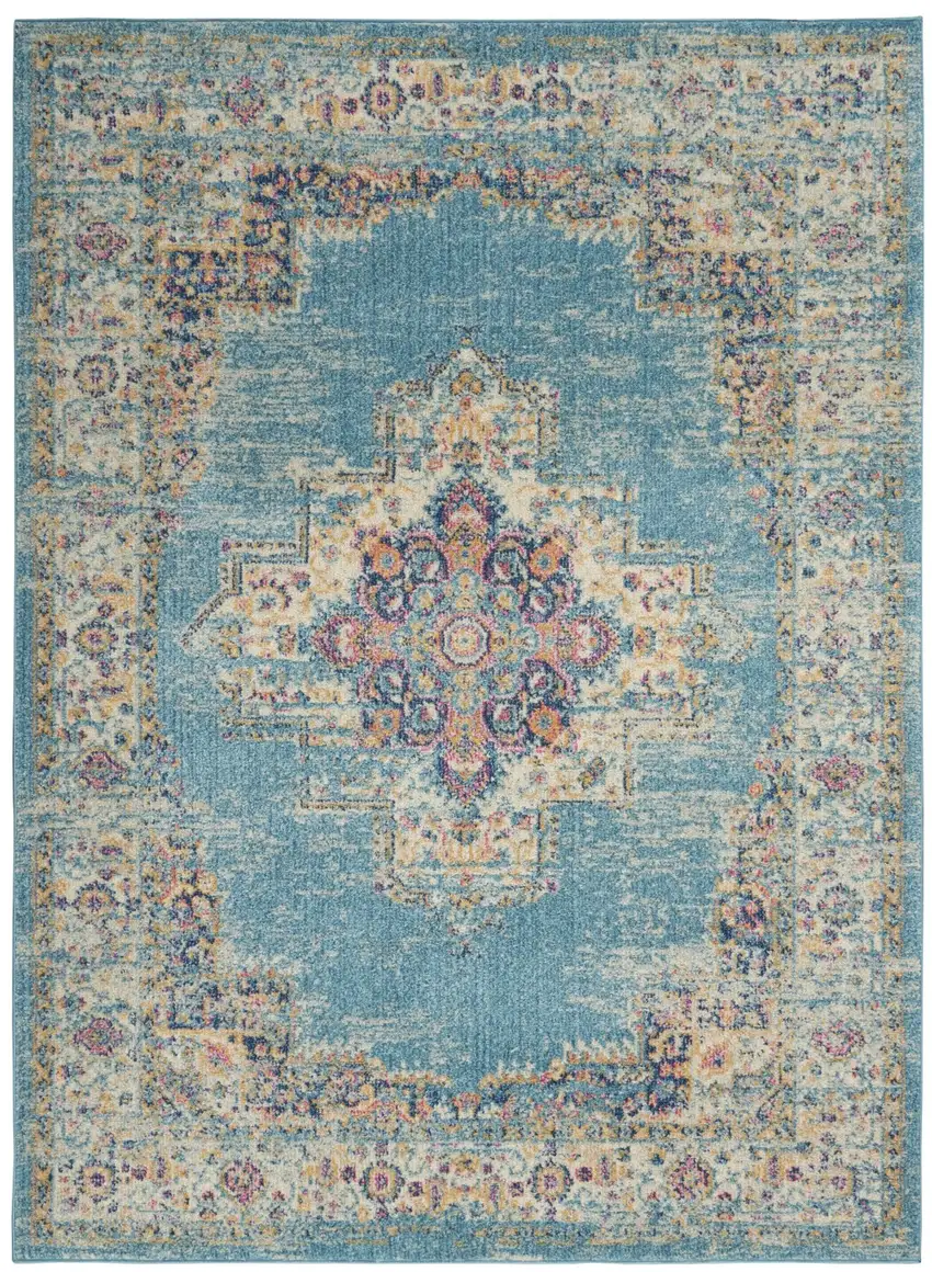 Light Blue Distressed Medallion Area Rug Photo 1
