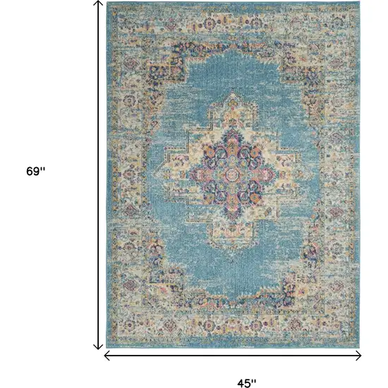 Blue And Ivory Southwestern Distressed Area Rug Photo 7