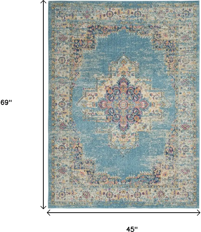Blue And Ivory Southwestern Distressed Area Rug Photo 7