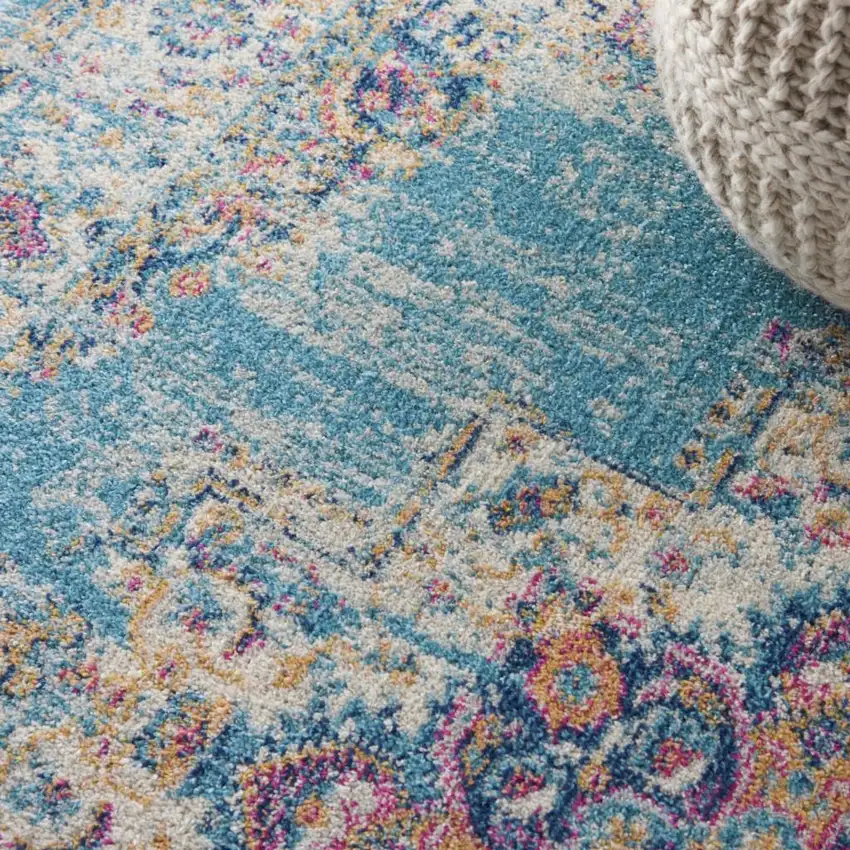 Blue And Ivory Southwestern Distressed Area Rug Photo 9
