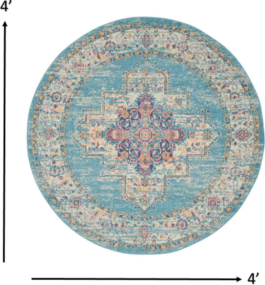 Light Blue Distressed Medallion Area Rug Photo 4