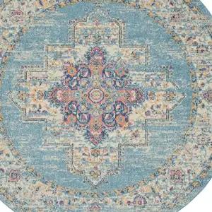 Photo of Light Blue Distressed Medallion Area Rug
