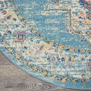 Photo of Light Blue Distressed Medallion Area Rug