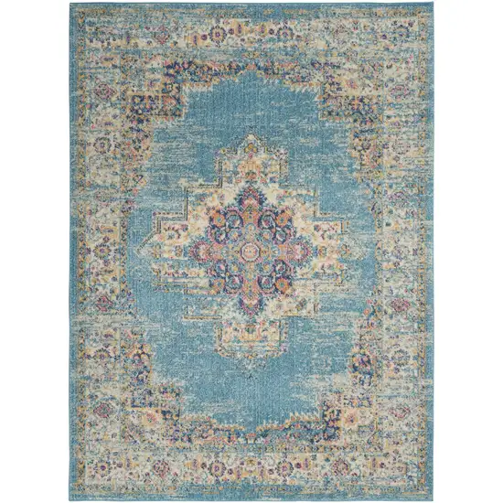 Blue And Ivory Southwestern Distressed Area Rug Photo 1