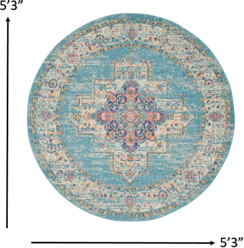 Light Blue Distressed Medallion Area Rug Photo 4