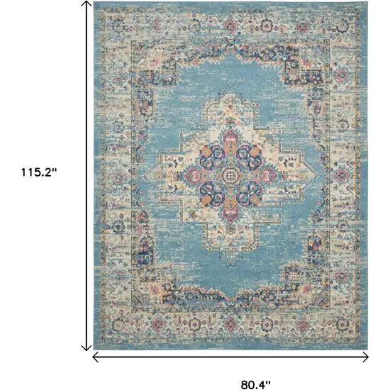 Blue And Ivory Medallion Distressed Area Rug Photo 7