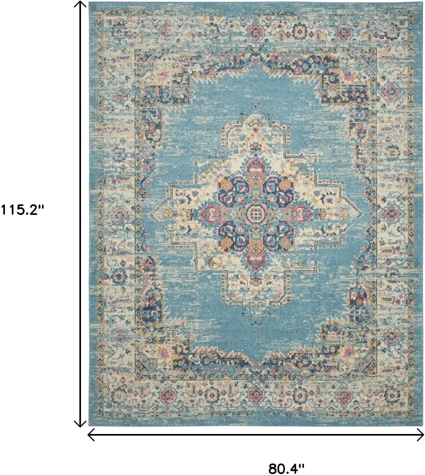 Blue And Ivory Medallion Distressed Area Rug Photo 7