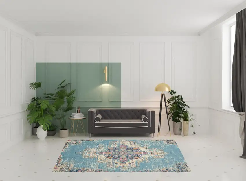 Blue and Ivory Medallion Power Loom Distressed Area Rug Photo 2