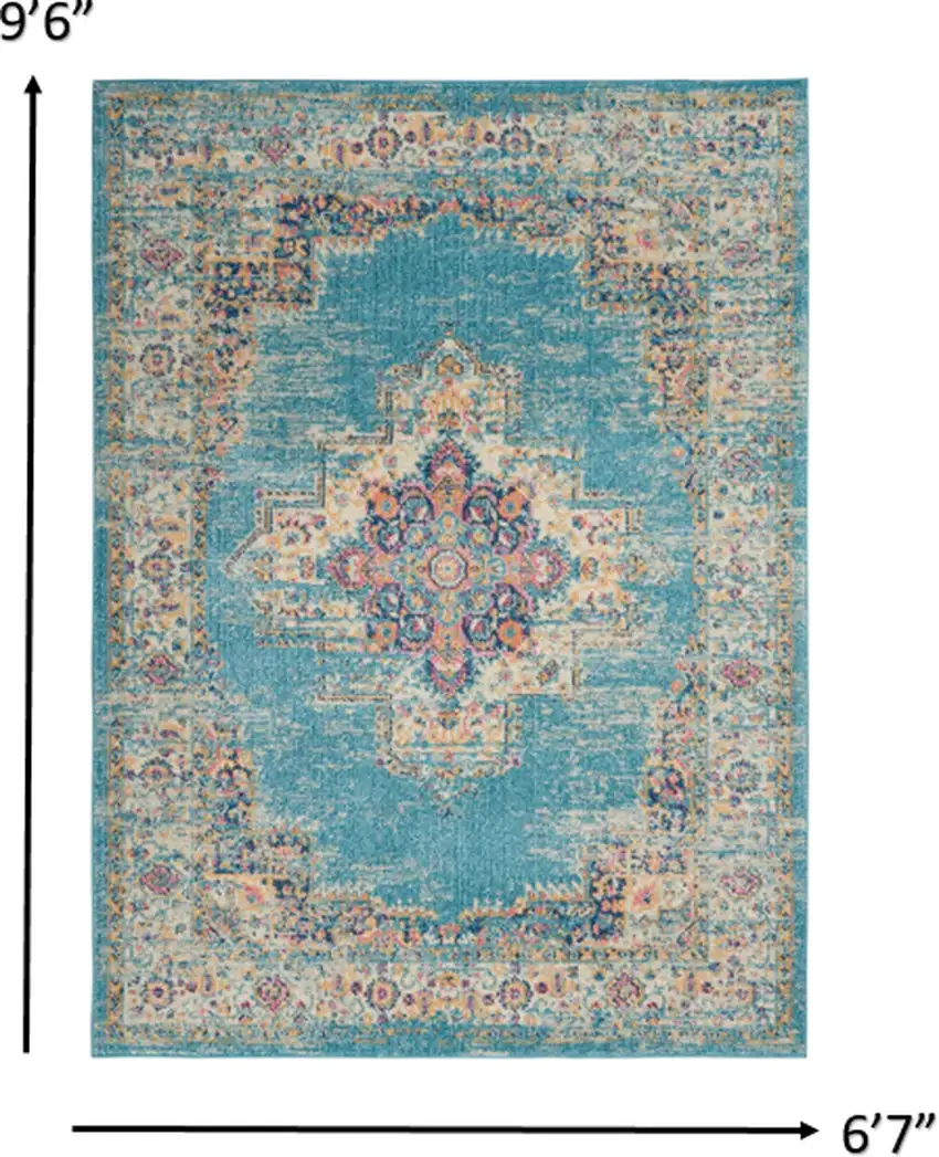 Light Blue Distressed Medallion Area Rug Photo 4