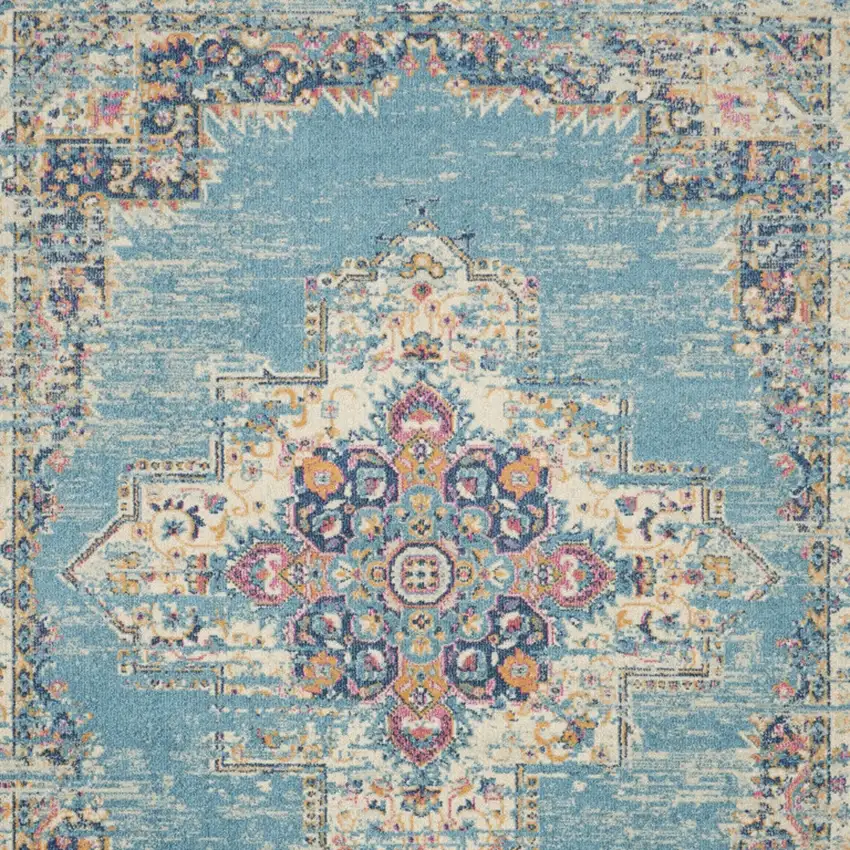 Blue And Ivory Southwestern Distressed Area Rug Photo 6