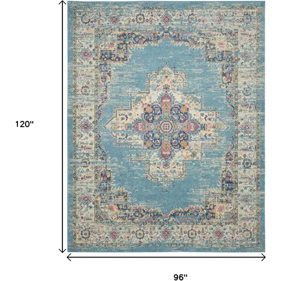 Blue And Ivory Southwestern Distressed Area Rug Photo 7
