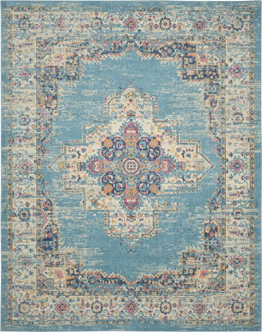 Blue And Ivory Southwestern Distressed Area Rug Photo 7