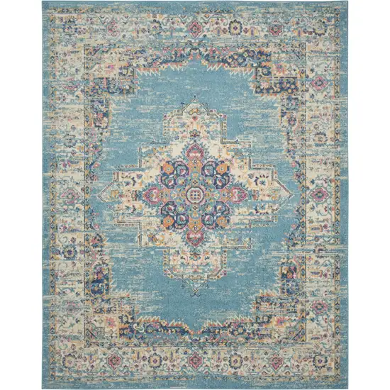 Blue And Ivory Southwestern Distressed Area Rug Photo 7